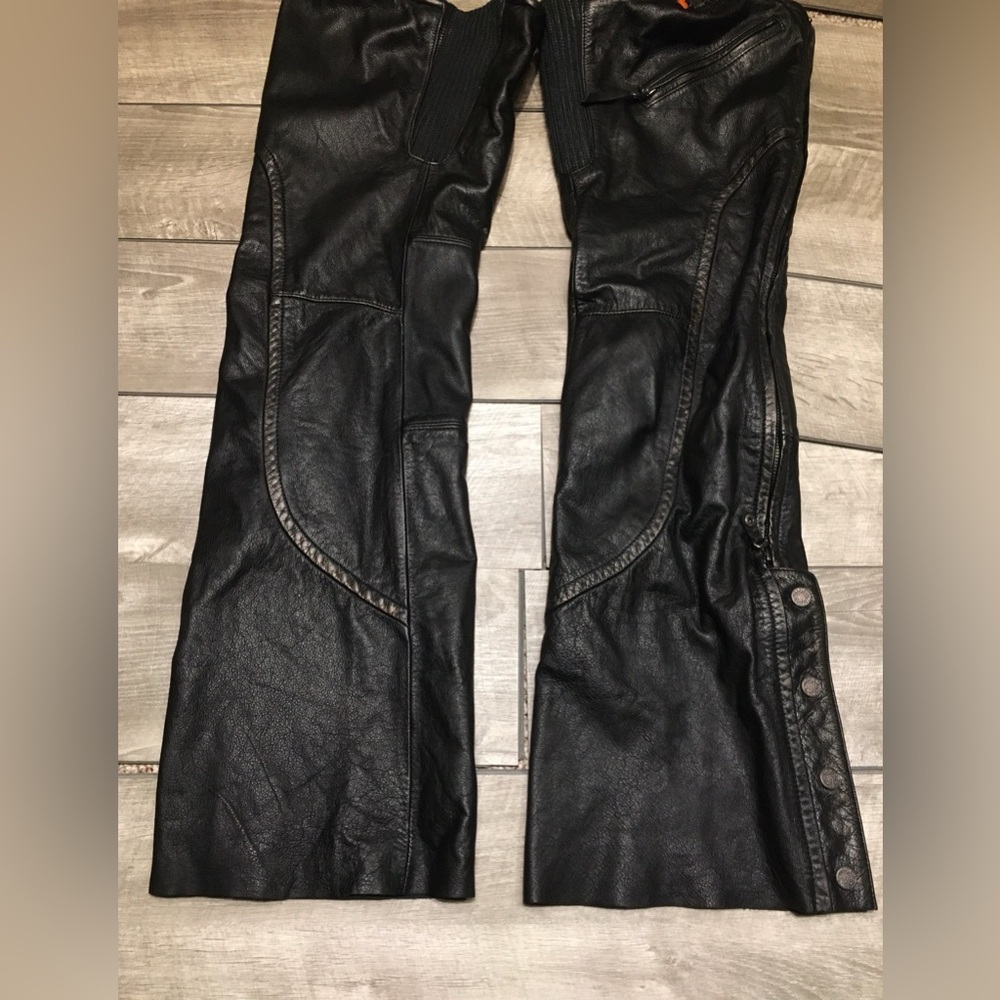 Womens Harley-Davidson Leather Chaps Riding Chopper Motorcycle Black Pants Small - Picture 4 of 12